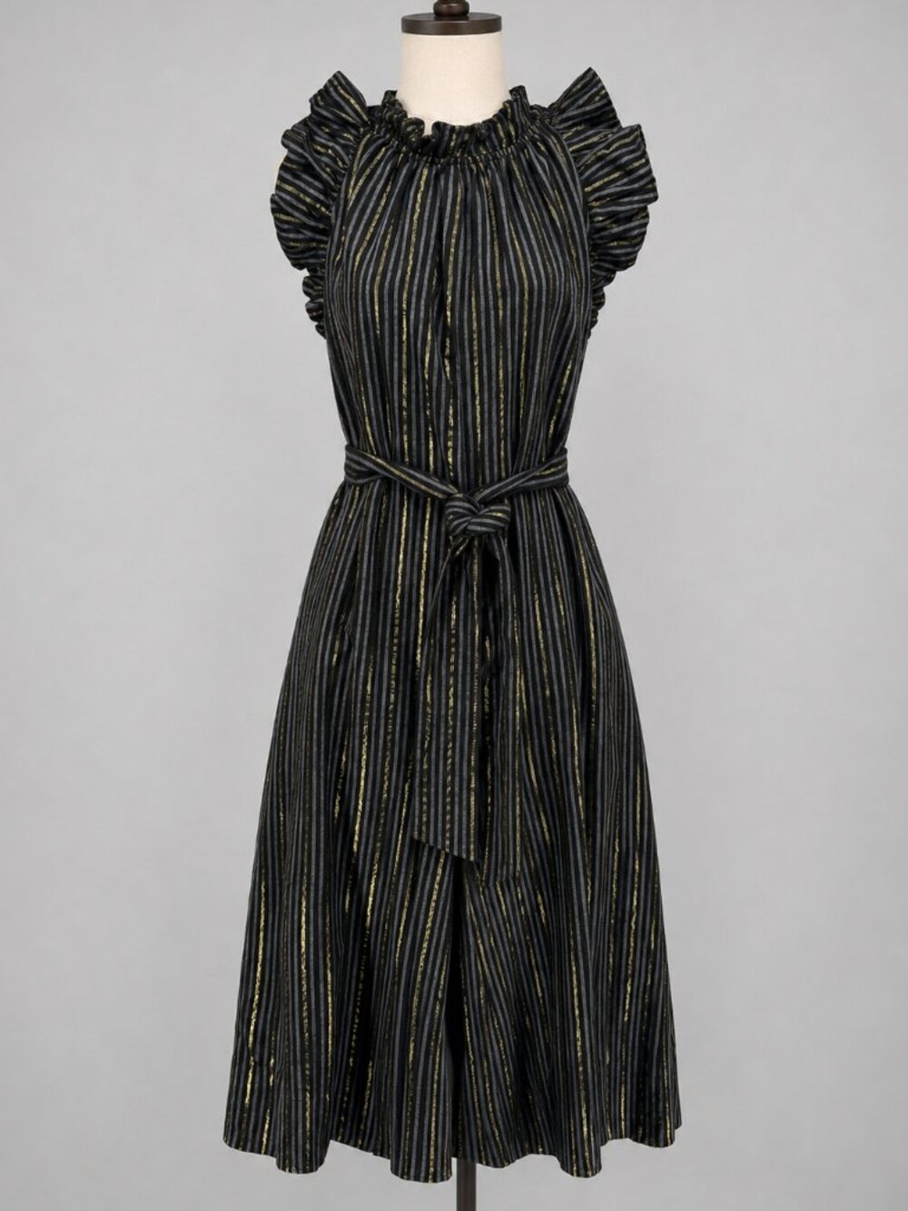 Ulla Johnson Jumpsuit 0 Black Stripe Ruffle High‎ Neck Belted Metallic Simka